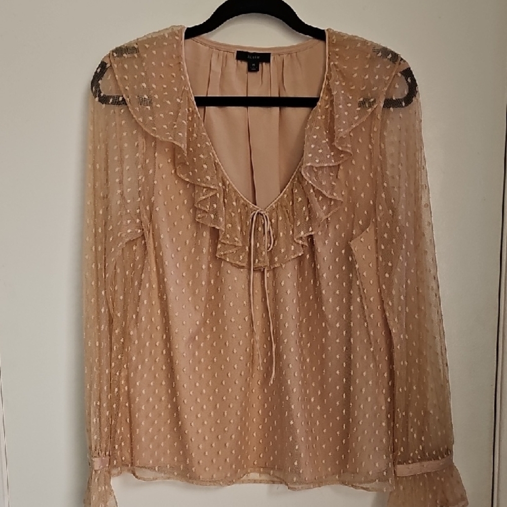 J. Crew Light Pink Ruffled Tie Front Blouse Size Medium. New Without Tags